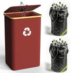 Pakusane Recycling Bin for Kitchen Indoor Home, Large 100L/ 26 Gallon Recycle Bin with Lid Removeable Reusable Inner Bag Bottle Can Glass Waste Plastice Stickers (Red, 26 Gallon)