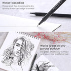 ARTEZA Black Inkonic Fineliners Pens, Set of 12, 0.4 mm Fine Tip Markers, Water-Based Art Pens for Drawing, Sketching, Journaling, Calligraphy