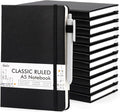 12 Pack Notebooks Journals Bulk with 12 Black Pens, Feela A5 Hardcover Notebook Classic Ruled Journal Set with Pen Holder for School Business Work Travel Writing, 120 GSM, 5.1”x8.3”, Black