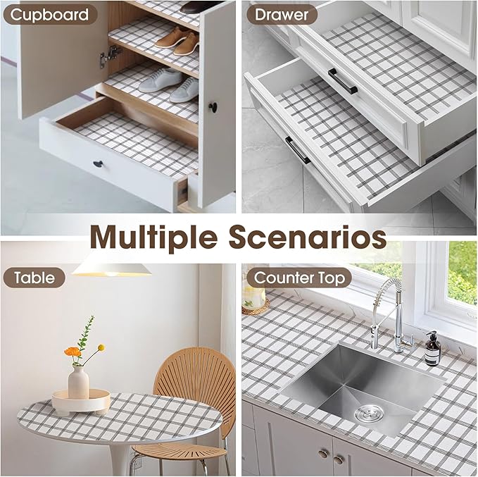 ALIUNI Drawer and Shelf Liner, Non-Slip Kitchen Cabinet Liners Non-Adhesive Thick Strong Grip Waterproof Washable Mats Protect Dresser Shelves Cupboard Bathroom Cabinets, White Stripes, 24IN X 10FT