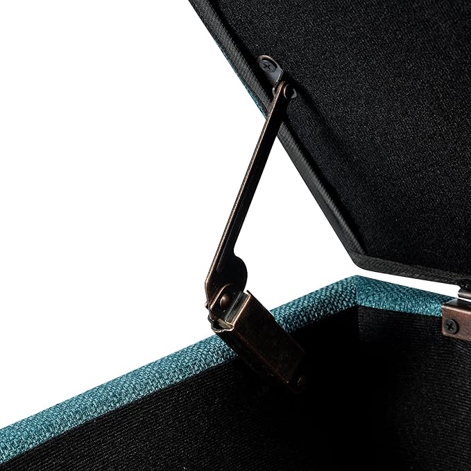 Decent Home 24" Storage Ottoman, Fabric Ottoman Foot Rest Stool with Hinged Lid, Tufted Rectangle Upholstered Footstool, Load Up to 350 lb, for Living Room, Bedroom, Dorm, Teal Blue