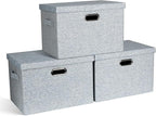 Graciadeco Large 17" 36 Quart Collapsible Stackable Storage Bins with Lids, 3 Packs Blue-Grey Linen Fabric Closet Boxes with Lids, Storage Cube Baskets Container Organizers for Bedroom (17x12x11)