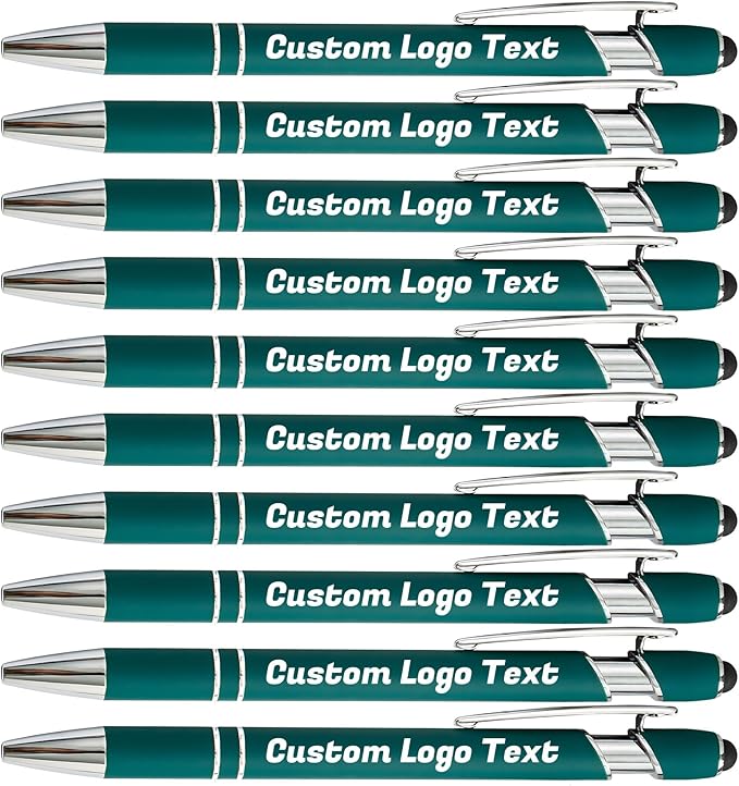 HEYZARDA Personalized Pens with Name Text Logo Custom Ballpoint Pen for Business Office Events with Stylus for Touchscreen 20 Pcs Dark Green