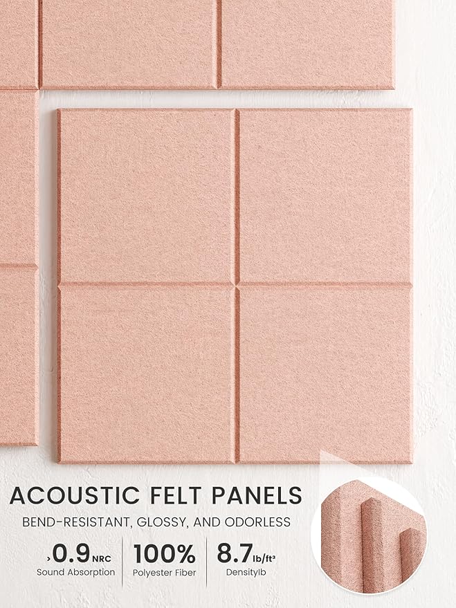 Bumusty Large Cork Board Alternative-47 x35 Felt Bulletin Board Tiles, with 30 Pushpins, 70 Adhesive Tabs, 12-Pack Slat Wall Paneling, Cork Boards for Office Push Pin Board Felt Board-Pink