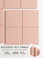 Bumusty Large Cork Board Alternative-47 x35 Felt Bulletin Board Tiles, with 30 Pushpins, 70 Adhesive Tabs, 12-Pack Slat Wall Paneling, Cork Boards for Office Push Pin Board Felt Board-Pink