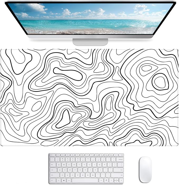 Wave Pattern Laptop Anti Slip Mouse Pad, Office Accessories Decorative Stitching Edge Gaming Mouse Pad 34.5x15.7 Inches