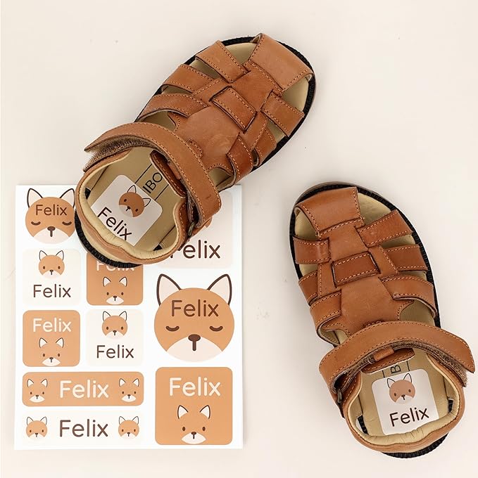 Large Name Labels for Kids (33) - Custom Stickers for Daycare and School Supplies - Durable, Waterproof Stickers for Water Bottles, Lunch Boxes, and More with Unique Designs - Fox