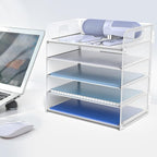 Letter Tray Paper Organizer 5-Tier Desk Organizer File Organizer Paper Holder with Handle, Metal Desktop Document Shelf Tray Office Classroom Organization - White