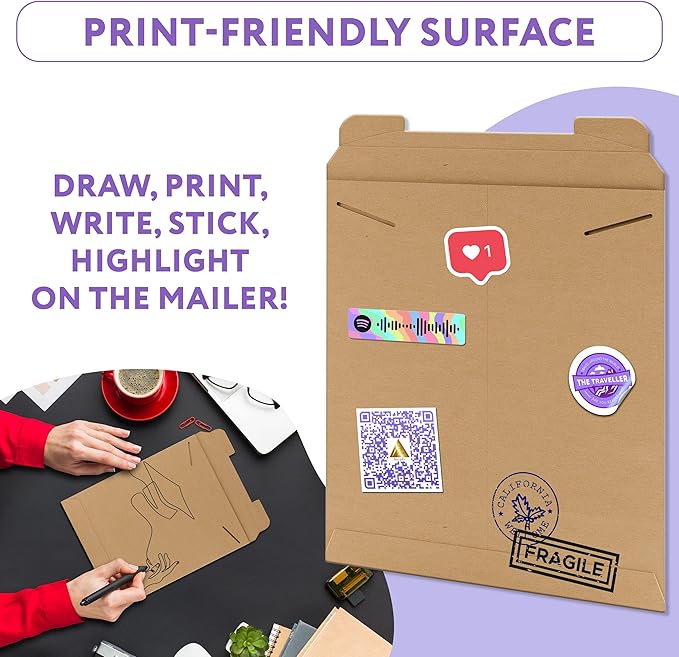 APQ Supply Natural Brown Tab Lock Rigid Mailers, 12.75 x 15 Inch. Pack of 10 Cardboard Envelopes for Photos, Documents. Sturdy Stay Flat Mailers with Tab Lock Closure. Hard Rigid Shipping Envelopes