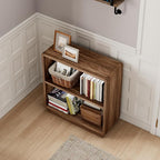ChooChoo 2-Tier Bookcase, Small Wooden Bookshelf, Farmhouse Bookshelf with Open Storage, Short Bookcase for Bedroom and Home Office, Brown Walnut