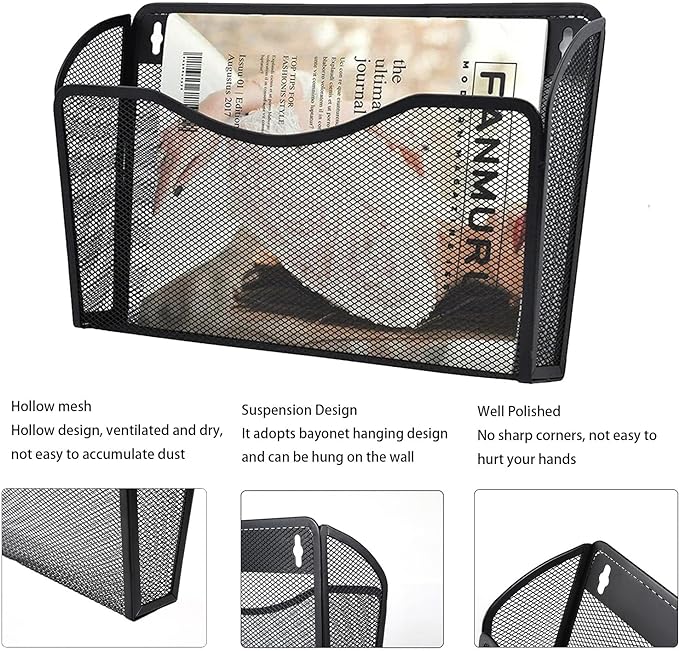 Gawerk 3 Pack Wall File Organizer, Mesh Hanging Metal Vertical Wall Mounted File Holder for Office/Home