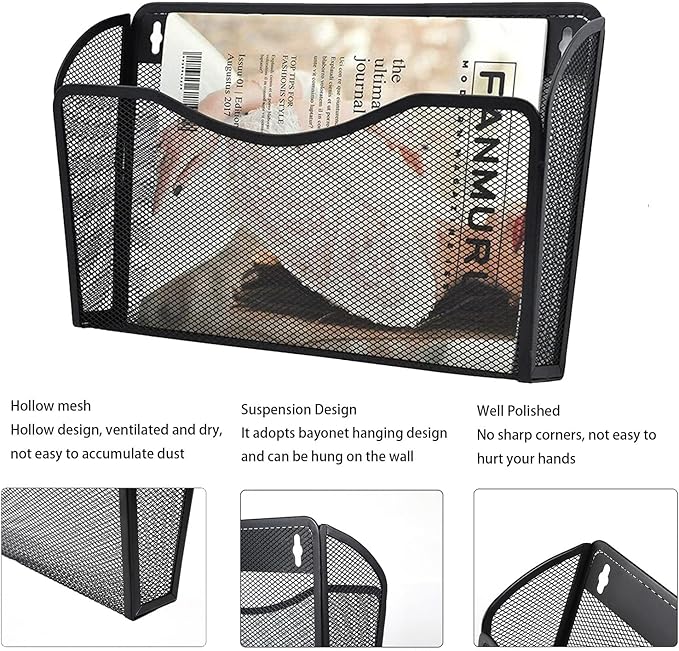 Gawerk 6 Pack Wall File Organizer, Mesh Hanging Metal Vertical Wall Mounted File Holder for Office/Home