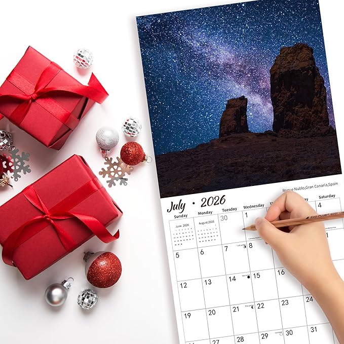 2026 Wall Calendar,Milky Way Monthly Wall Calendar, 12" x 24" Open,Family Planner Calendar Organizer with Milky Way Images