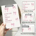 APIILVPQ Bible Verse Clipboard, Pink Bow Clipboards with Low Profile Clip for Office School Use, Christian Wooden Clip Boards for Nurses Teachers Students - B03