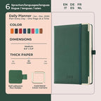 IN-luxpro Daily Planner 2026 with One Page Per Day,(A5-8.5" x 5.9"),12 Months Calendar Hourly Appointment Book Monthly Tabs & Self-adhesive Pen Holder,Inner Pocket, Vegan Leather Hardback,Green