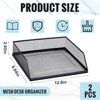 Hicarer 2 Pcs Black Metal Letter Tray Stackable Desk Tray Single Wire Mesh Organizer Front Load File Paper Holder for Desktop Office Home School Classroom (9.84 x 12.8 Inch)