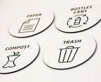 Round 3” Paper Recycling Sign | White Acrylic Sign - Laser Engraved Black Text & Paper Symbol | Signs for Recycling & Document Bin | Office & Home Waste Management
