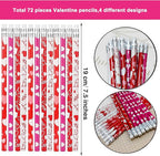 Hdagbnn 72PCS Valentine's Day Pencils,Wooden Heart Pencil with Eraser,Red Heart Pencil,Bullk Pencils for Exchange Gifts,Kids School Rewards Giveways Party Favors