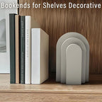 LIN CHUAN Heavy Duty Book Ends for Shelves, Decorative Bookends for Heavy Books Set of 2, 6.6 LBS Modern Book Stopper for Home Decor, Bookshelf, Aesthetic Bookend with Layered Arch Design, Gray