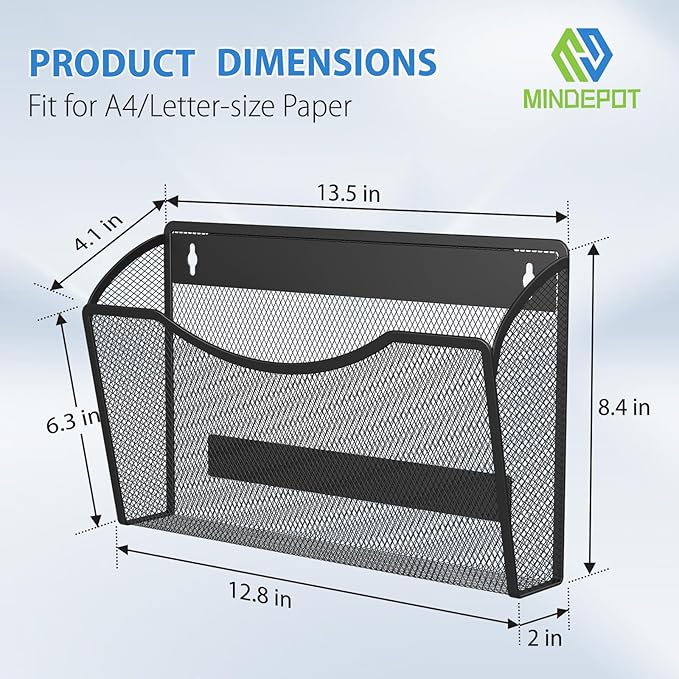 MINDEPOT Magnetic Wall File Organizer,Hanging Wall Mounted File Folder Binder Holder Mail Organizer for Office,Home and School Supplies