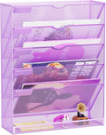 GDINDINFAN Hanging Wall File Organizer 6 Tier Wall Mounted Mail Paper Folder Holder Document Organization Stand, Vertical Desk Magazine Rack for Office Home Cubicle Countertop, Light Purple