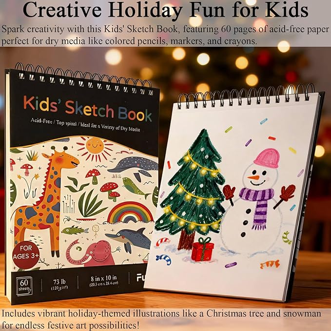 Fuxi Art Supplies for Kids 9-12, Stocking Stuffers | Art Set with 60-Sheet (73lb/120gsm) Sketch Book for Kids Ages 8-12, Jumbo Colored Pencils & Crayons | Ideal Christmas Gifts for Grandkids.