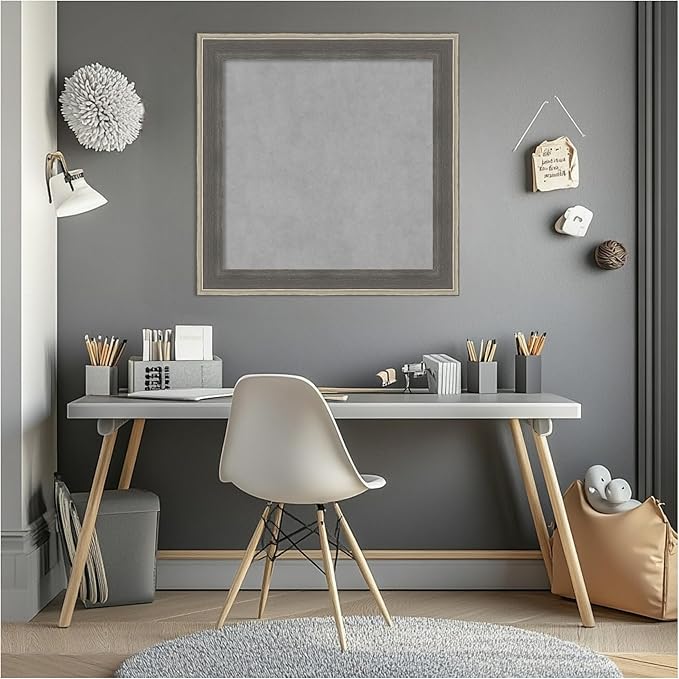 Amanti Art Grey Framed Magnetic Board 25x25 Medium Vision Board for use with Magnets, 100% Metal Sheet to Display Items as Office Decor or for Home Organization in mudroom, Kitchen or Kids Room