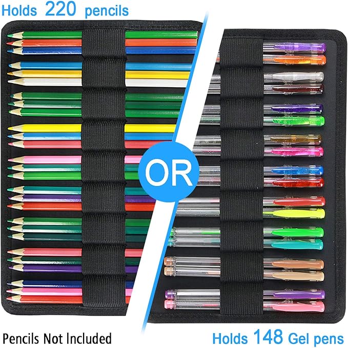 YOUSHARES Colored Pencil Case 220 Slots Pen Case Organizer With Handy Wrap & Zipper, Multilayer Holder for Prismacolor Colored Pencils & Gel Pen (Cartoon Owl)