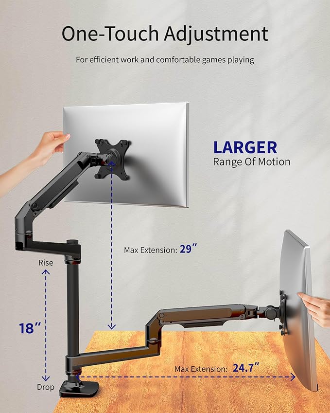Ergounion Dual Monitor Mount, Holds Screens up to 40 Inches and 25 lbs, Fully Adjustable Dual Monitor Arm with C-Clamp and Grommet Base, Aluminum, Black