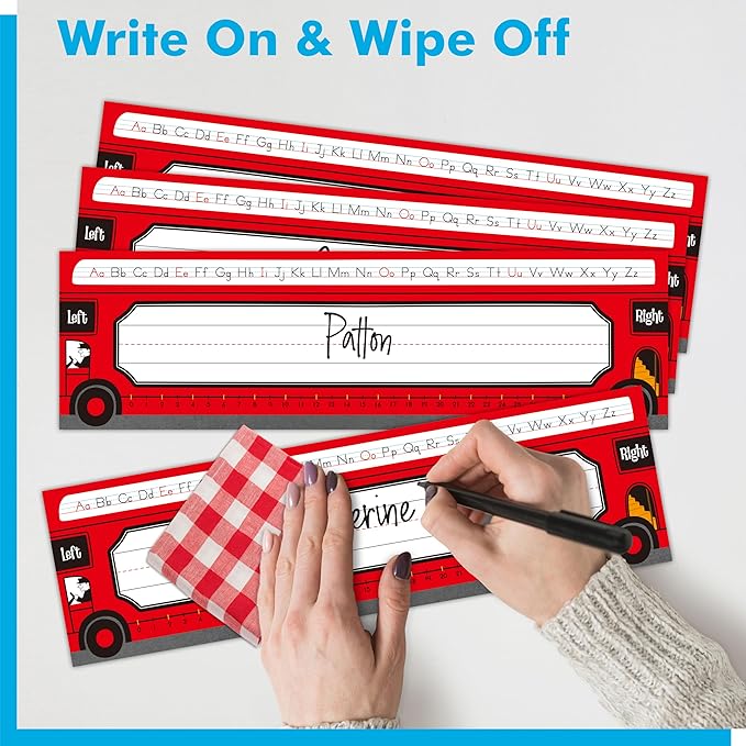 40 PCS Desk Name Tags, Waterproof Desk Nameplates with Alphabet, Number Line 1-30 Erasable and Reusable Traditional Manuscript Name Plate for Classroom School Student (12” x 3.5”)