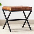 DUHOME Vanity Stool,Faux Leather Ottoman Chair for Vanity,Small Vanity Bench with Metal X Legs, Rectangle Vanity Seat Foot Rest Stool for Dressing Room, Living Room, Bathroom,Yellowish Brown