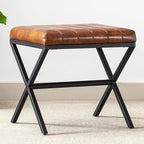 DUHOME Vanity Stool,Faux Leather Ottoman Chair for Vanity,Small Vanity Bench with Metal X Legs, Rectangle Vanity Seat Foot Rest Stool for Dressing Room, Living Room, Bathroom,Yellowish Brown