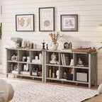 Joaxswe Farmhouse 6 Cube Bookshelf, Rustic Grey Oak Wooden Storage Organizer Book Shelf, 47 Inch Cubby Hallway Bookcase, Kids Toy Storage Cabinet, Modern Open Book Case for Living Room, Hallway