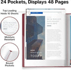 Dunwell Presentation Binder 24-Pocket, Displays 48 Pages, 8.5x11 Portfolio Binder with Plastic Sleeves, Storage and Organizer for Documents, Certificates, Projects, Photos (Ruby)