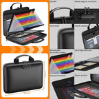 Fireproof File Organizer with Lock, Hard-Shell Case Fireproof Document Box with 13 Colorful Pockets Accordion File Folder, Important Document Organizer for Letter A4 Files Laptop Passports (Black)