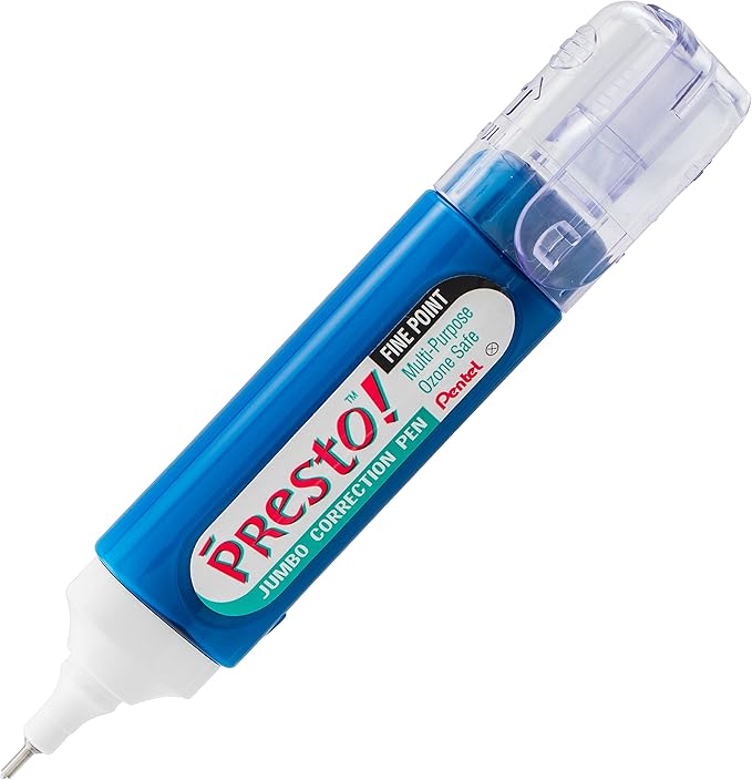 Pentel Presto! Jumbo Correction Pen, Fine Point, Metal Tip, Box of 12 (ZL31-W)