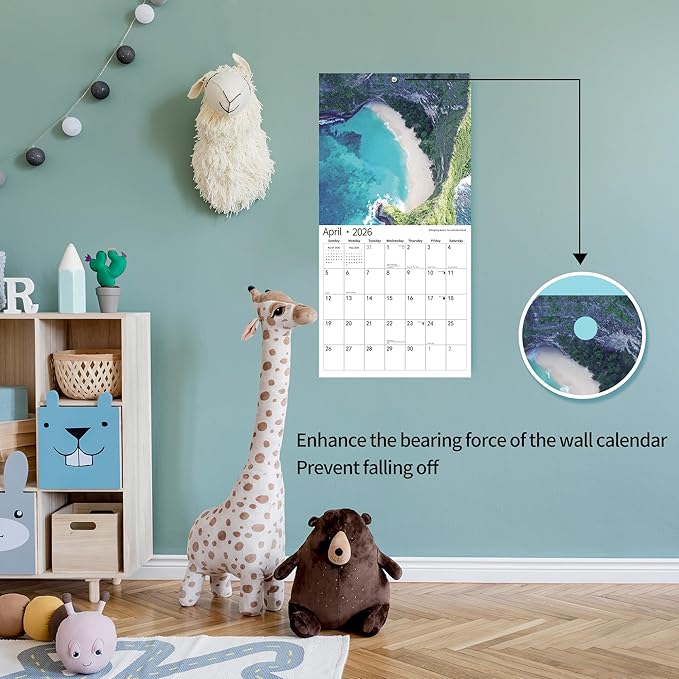 2026 Wall Calendar,Calendar 2026, November 2025 - December 2026, Wall Calendar Ocean Beaches, 12" x 24" Opened,Full Page Months Thick & Sturdy Paper for Calendar Organizing & Planning