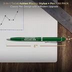 DISCOUNT PROMOS Custom Twist Action Plastic Stylus Pens, Set of 50, Personalized Bulk Pack - Pens for Work, Cool Pens for Writing, Black Ink - Green