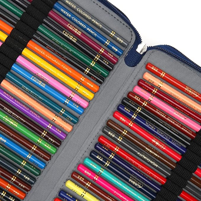 Vomgomfom Colored Pencil Case - 252 Slot Pencil Holder with Zipper Closure, Twill Fabric Large Capacity Pencil Case for Watercolor Pens or Markers, Artist Organizer (Blue Rose)
