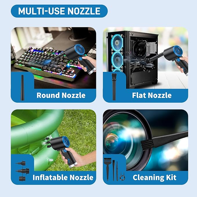 ATEngeus Compressed Air Duster, Electric Air Duster, Cordless Air Duster for Computer, Stepless Speed, Keyboard Cleaner, Replace Canned Air, Brushless Motor, 6000mAh