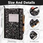 Laumoi 28 Pack PU Leather Lined Notebook Journal Bulk A5 Hardcover Notebook College Ruled 5.5 x 8.2 Inch Journal with Pen Holder for School Business Work Writing(Black,Marble)