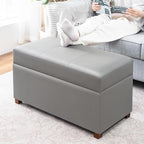 Joveco 32" Leather Storage Ottoman Bench, Rectangle Foot Rest Stool for Living Room, Bedroom, Entryway, Grey