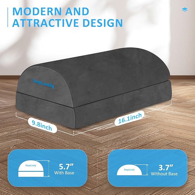 StepLively Foot Rest for Under Desk at Work, Comfortable Foot Stool with 2 Adjustable Heights, Footrest with Washable Cover, for Back & Hip Pain Relief, Suitable for Office, Home and Car (Grey)