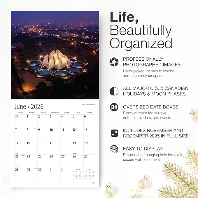 RED EMBER India 2026 Wall Calendar 12 Month | 12" x 24" Open | Thick & Sturdy Paper | Holiday Gift | Travel Calendar 2026