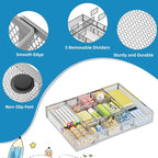 Marbrasse Expandable Desk Drawer Organizer, Mesh Tray with 10 Adjustable Compartments, Desk Organizers for Office Supplies, Makeup & Vanity (Expandable-Silver)