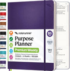 Roterunner Purpose Planner Notebook B5 7.5”x9.8” Undated 2026 Daily Weekly and Monthly Productivity Goal Setting Tool for Work Home ADHD Planner for Adults Self Care Journal (Purple Hardcover)