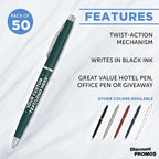 DISCOUNT PROMOS Custom Langham Ballpoint Pens Set of 50, Personalized Bulk Pack - Black Ink, Great for Office, School, Business, Tradeshows - Hunter Green