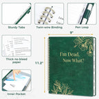 SUNEE End of Life Planner,I‘m Dead Now What Planner, Large Print Spiral-Bound Estate Organizer with Tabs for Seniors & Family. Covers Final Wishes, Passwords,Funeral Planning. A4（9"x11.2"),Deep Green