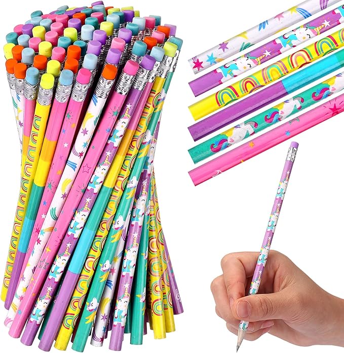 TecUnite 120 Pcs Scented HB Pencils with Unicorn Elements Unsharpened Graphite Colored Pencils with Erasers for Party Favors Wood HB Pencil for Adults Gifts Exams Office Sketching