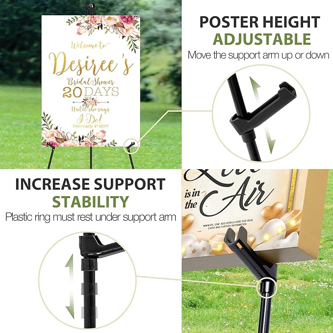 VAIIGO 63" Display Easel Stand - 3Packs Art Easels for Wedding Sign Poster Stand Folding Floor Adjustable Metal Black Easel Instant Tripod Easel for Painting Wedding Welcome Sign Stand
